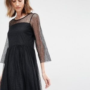 VILA Black Lace Bell Sleeve Dress 🔮🦇🖤